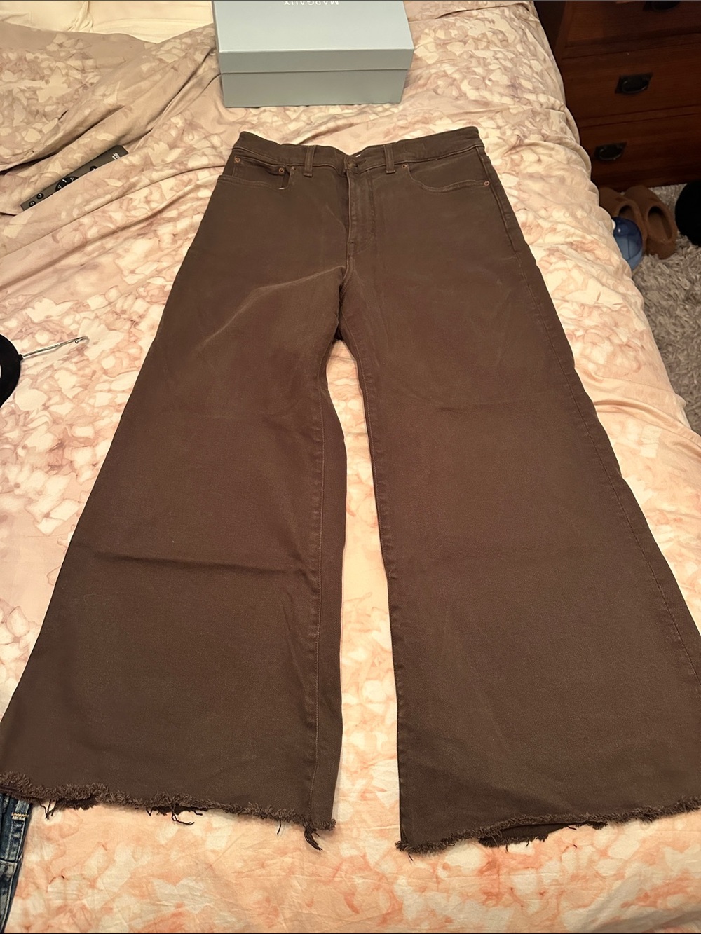 Madewell Brown Wide-Leg Jeans with Frayed Hem
